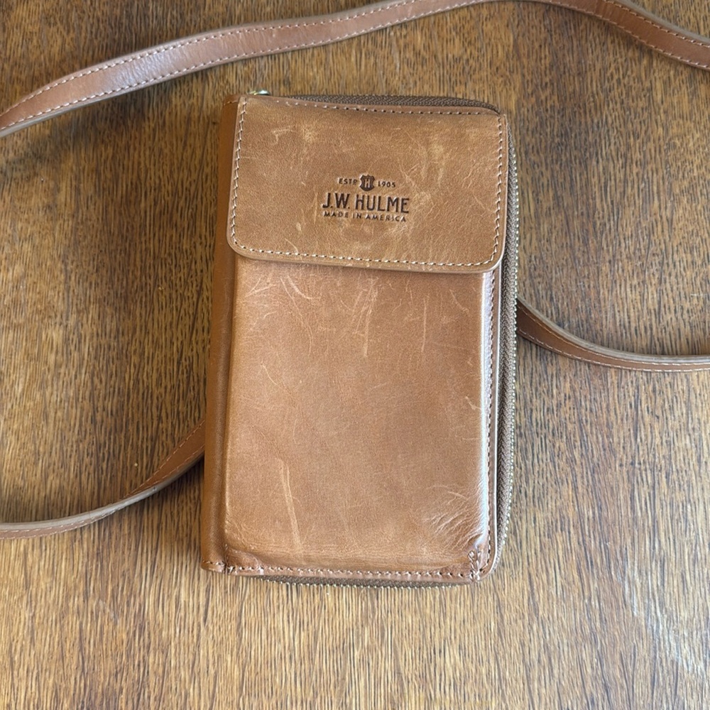 J.W. Hulme Co. Cell Phone leather Zip Wallet Crossbody (NEVER USED)